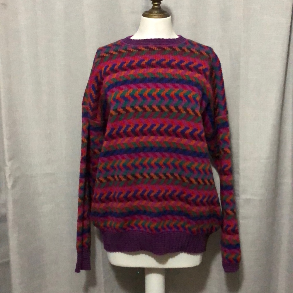 Vintage Wendy Lawrence Wool Sweater-Vibrant Pattern-Like New Condition